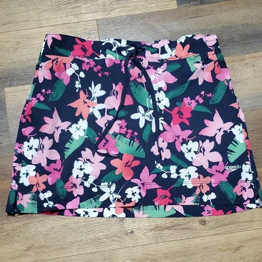 Speedo Pink Green Floral Tie Front Skater Swim Skort
